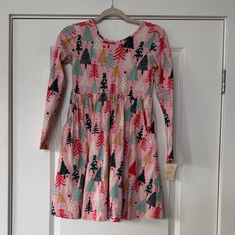 Hanna Andersson Pink Holiday Tree Print Long Sleeve Dress